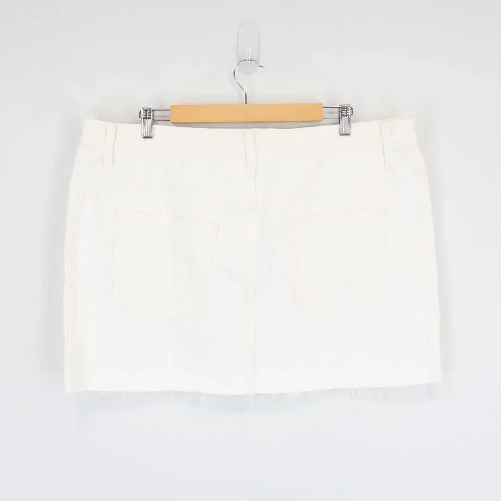 NWT Madewell Raw-Hem Mini Skirt In Pure White Rigid 100% Cotton Size 33